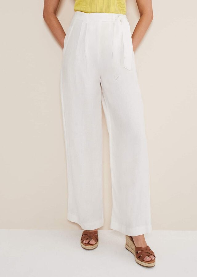 White Phase Eight Aaliyah Linen Wide Legs Trousers | 5396PKTZR