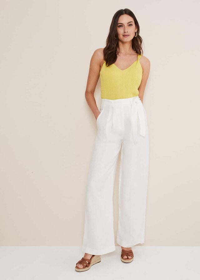 White Phase Eight Aaliyah Linen Wide Legs Trousers | 5396PKTZR