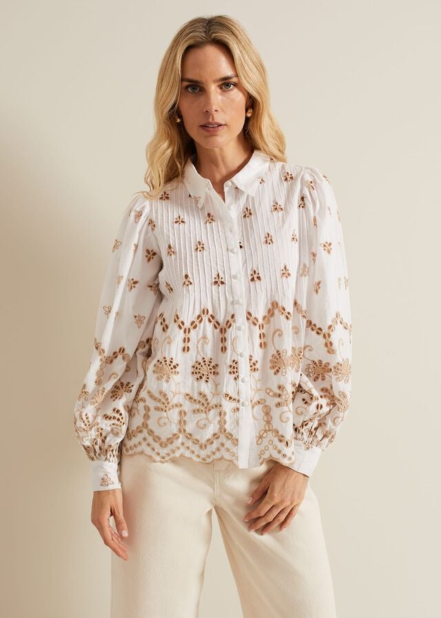 White Phase Eight Amaya Broderie Shirts | 0765UMQAL