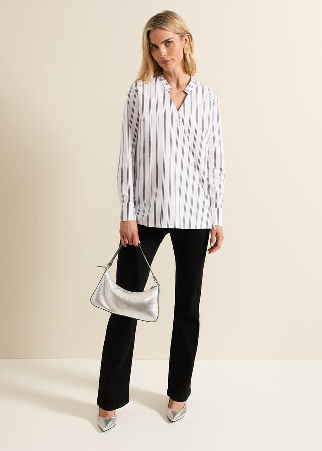 White Phase Eight Ashlyn Asymmetric Striped Shirts | 5473LXZEO