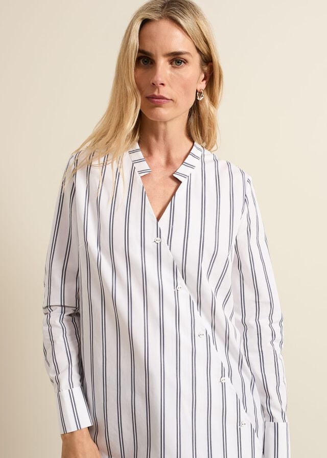 White Phase Eight Ashlyn Asymmetric Striped Shirts | 5473LXZEO