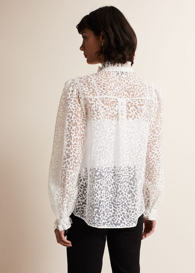 White Phase Eight Astella Ruffle Burnout Shirts | 2803ULXIV