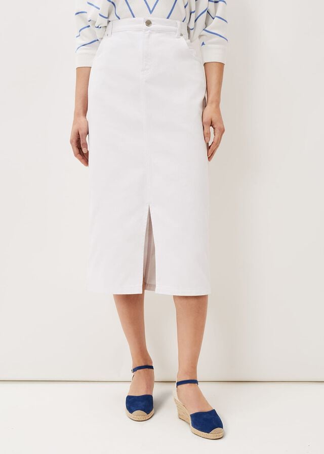 White Phase Eight Aubrey Denim Skirts | 5920HXDOW