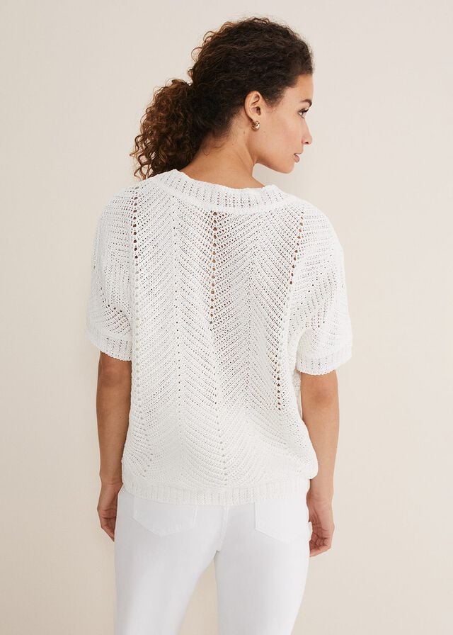 White Phase Eight Avas Crochet Knitwear | 7063JREQD