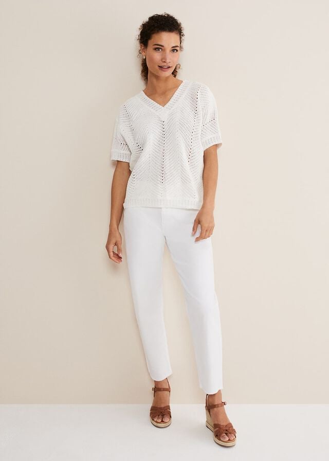 White Phase Eight Avas Crochet Knitwear | 7063JREQD