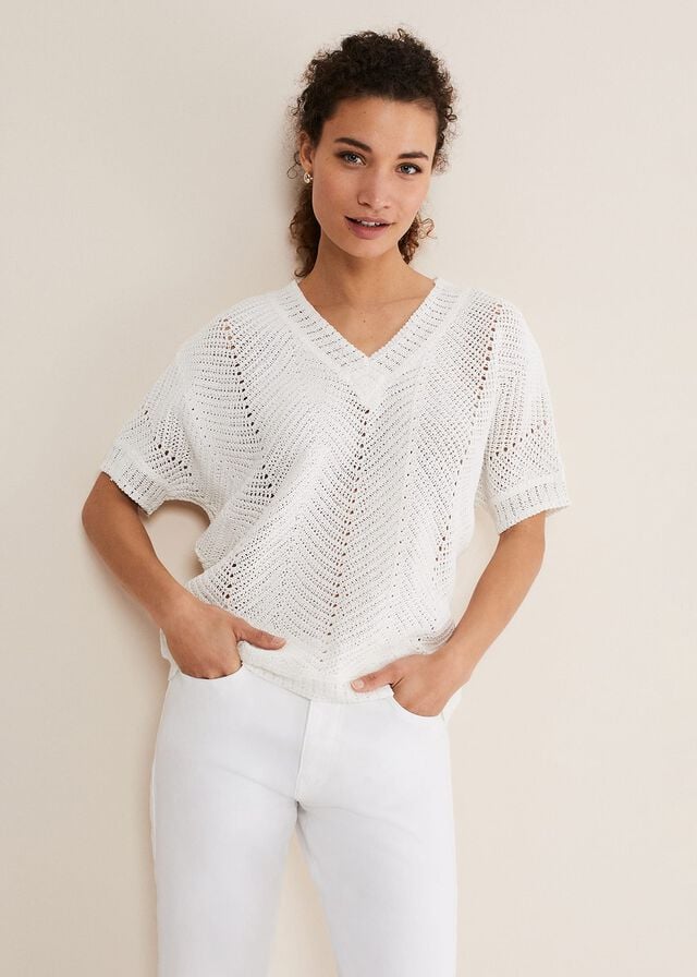 White Phase Eight Avas Crochet Knitwear | 7063JREQD