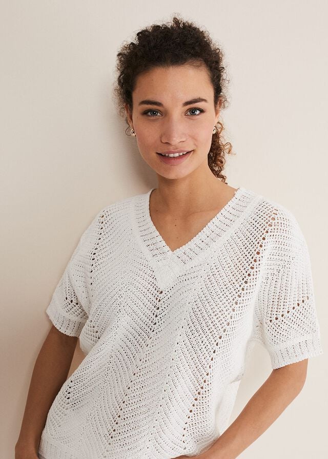 White Phase Eight Avas Crochet Knitwear | 7063JREQD