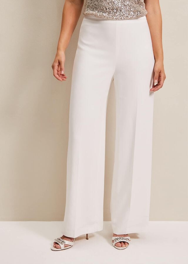 White Phase Eight Beatriz Satin Wide Leg Bridals Trousers | 0683KRXHD