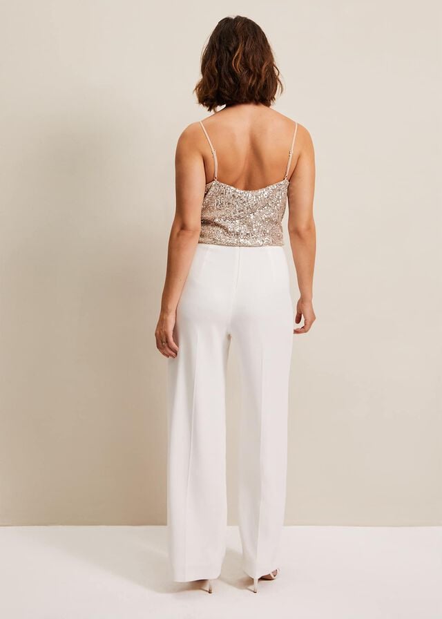 White Phase Eight Beatriz Satin Wide Leg Bridals Trousers | 0683KRXHD