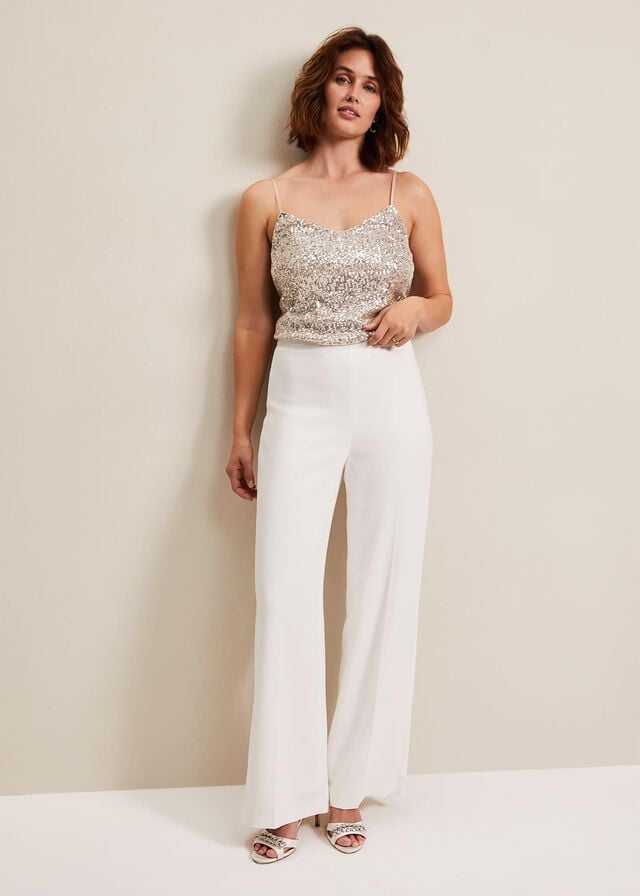 White Phase Eight Beatriz Satin Wide Leg Bridals Trousers | 0683KRXHD