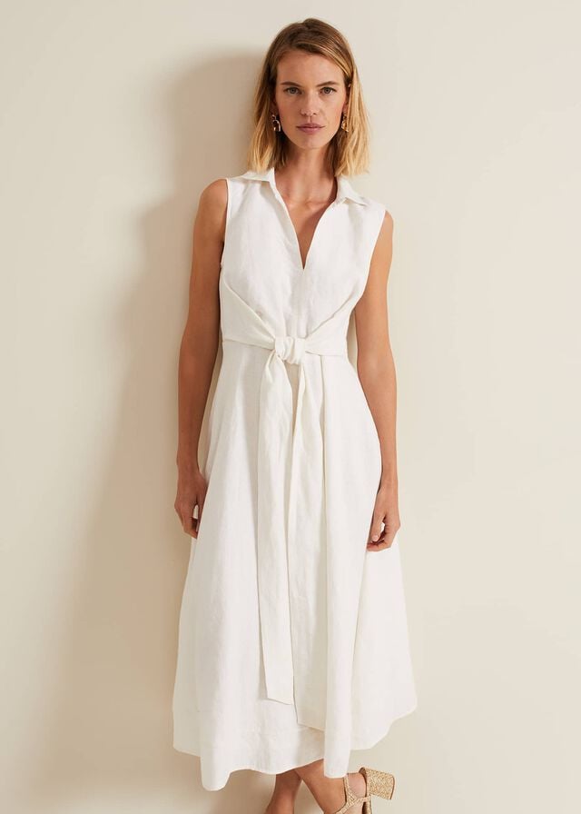 White Phase Eight Becky Tie Front Dress | 3651SFNMT