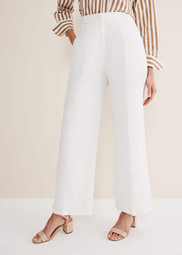 White Phase Eight Bianca Wide Legs Trousers | 6312LKUWQ