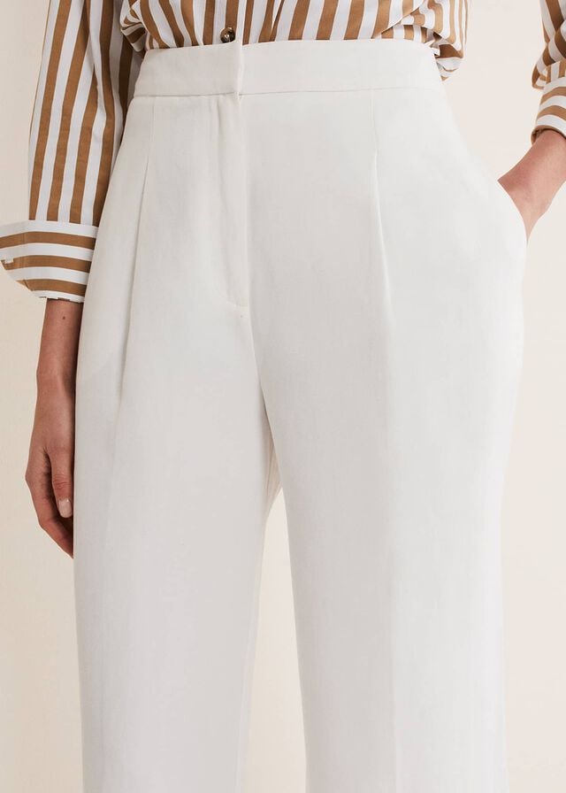 White Phase Eight Bianca Wide Legs Trousers | 6312LKUWQ