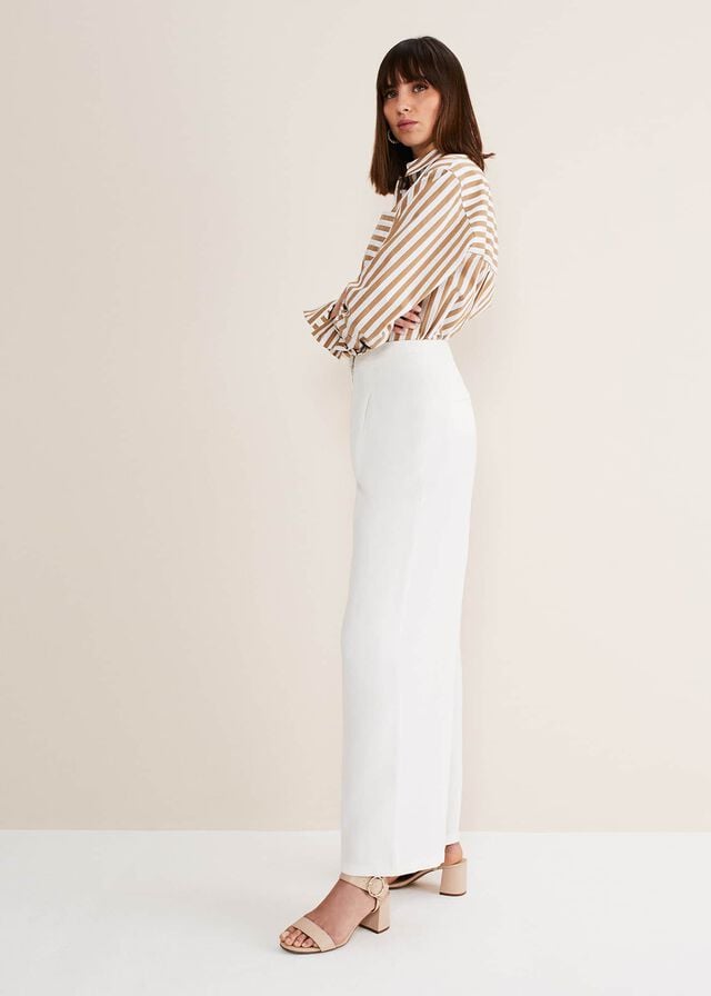 White Phase Eight Bianca Wide Legs Trousers | 6312LKUWQ