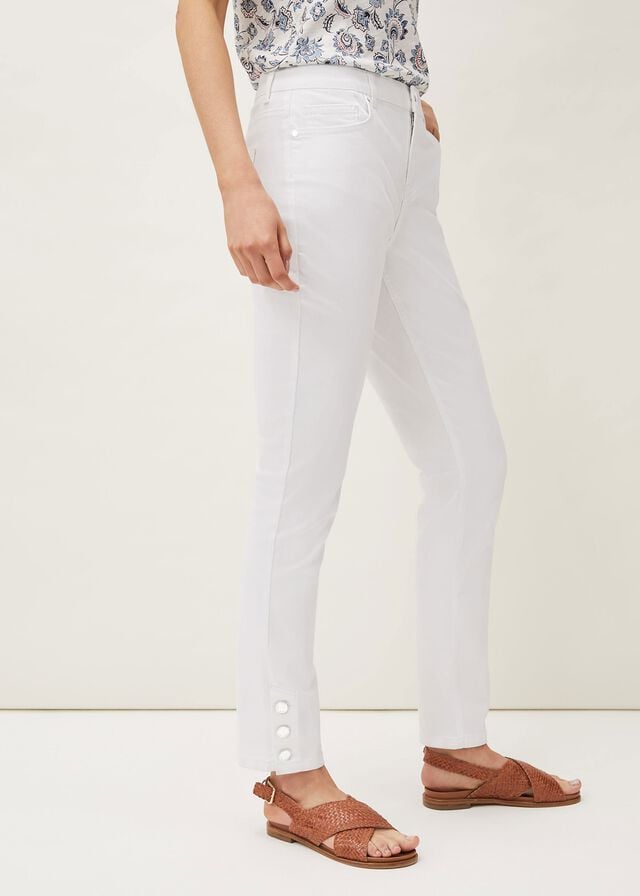 White Phase Eight Bobbie Skinny Button Hem Trousers | 7563AHSEN