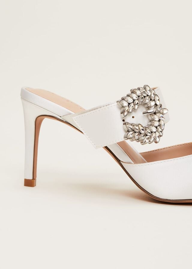 White Phase Eight Bridal Jewel Trim Mule Heels | 9753YZHXJ