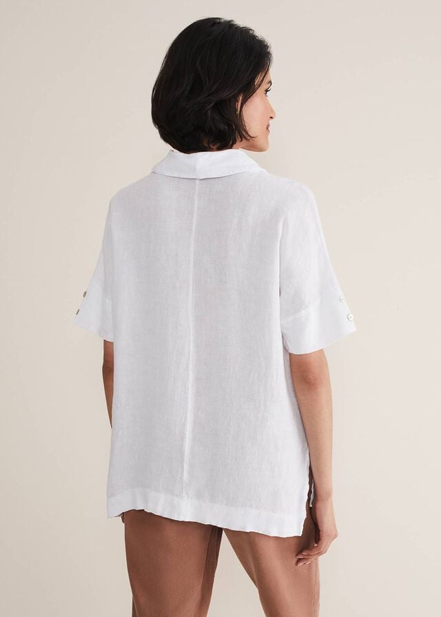 White Phase Eight Carita V-Neck Linen Shirts | 6317LDGUO