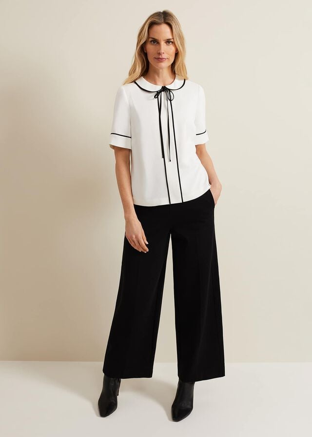 White Phase Eight Carys Contrast Piping Shirts | 5193YGLND