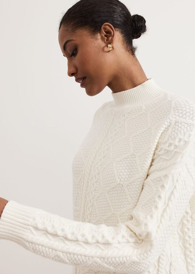 White Phase Eight Casey Ivory Cable Knitwear | 6215FVIOZ