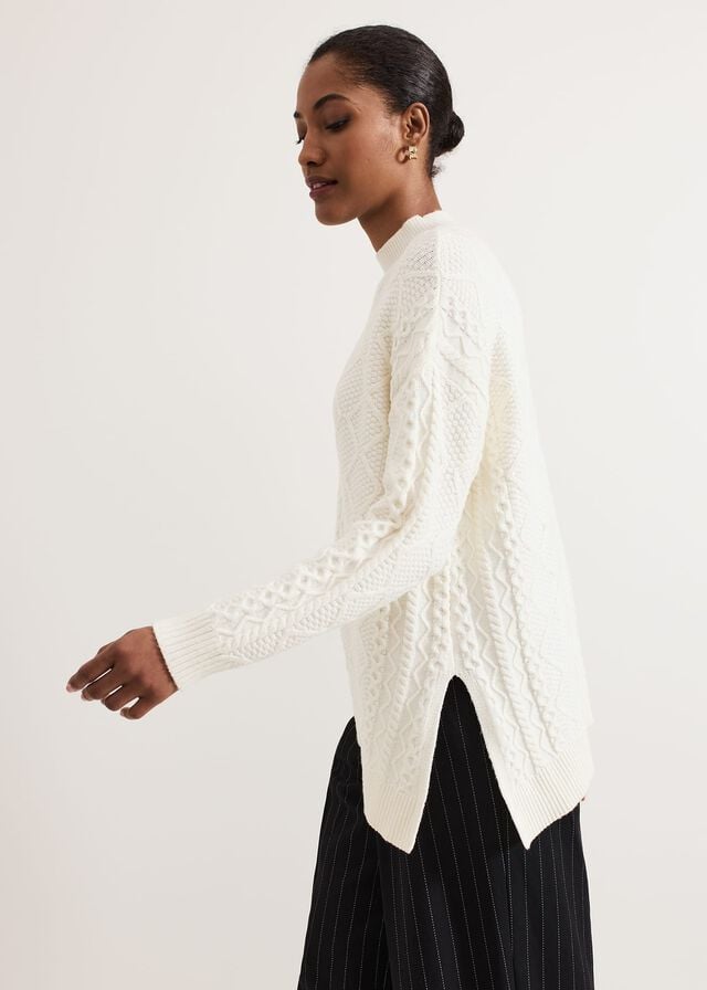 White Phase Eight Casey Ivory Cable Knitwear | 6215FVIOZ