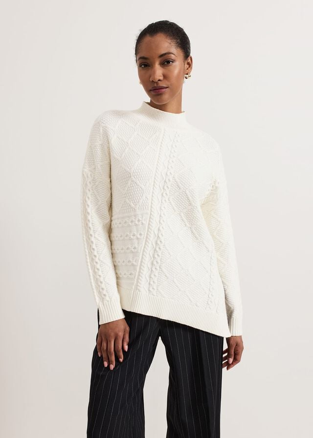 White Phase Eight Casey Ivory Cable Knitwear | 6215FVIOZ