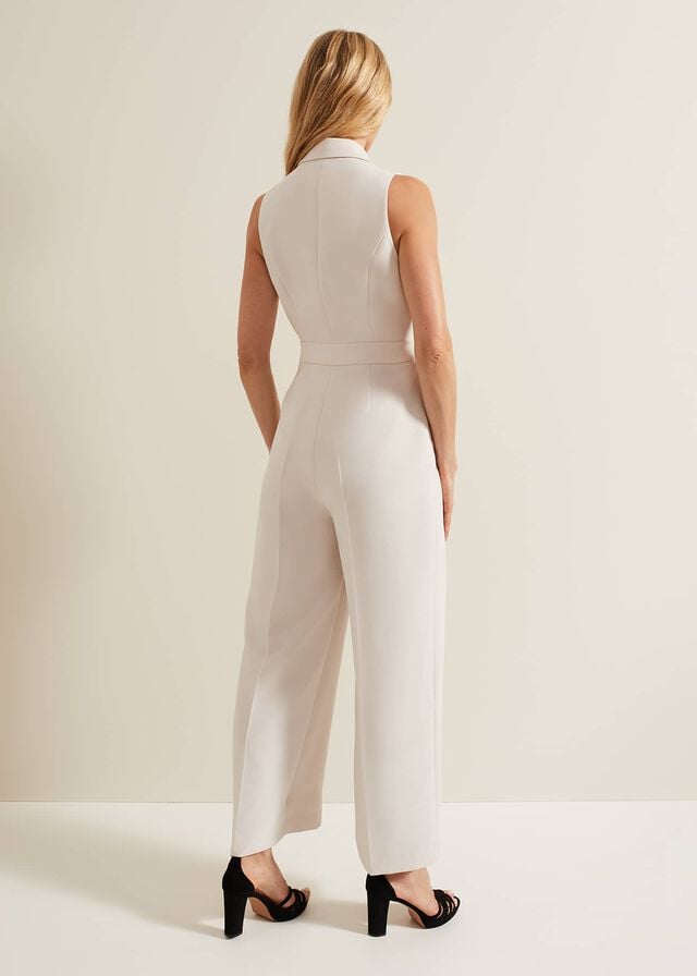 White Phase Eight Clarissa Tux Wide Leg Jumpsuit | 4593VKMBY