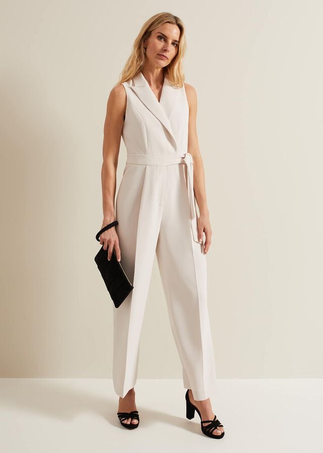 White Phase Eight Clarissa Tux Wide Leg Jumpsuit | 4593VKMBY