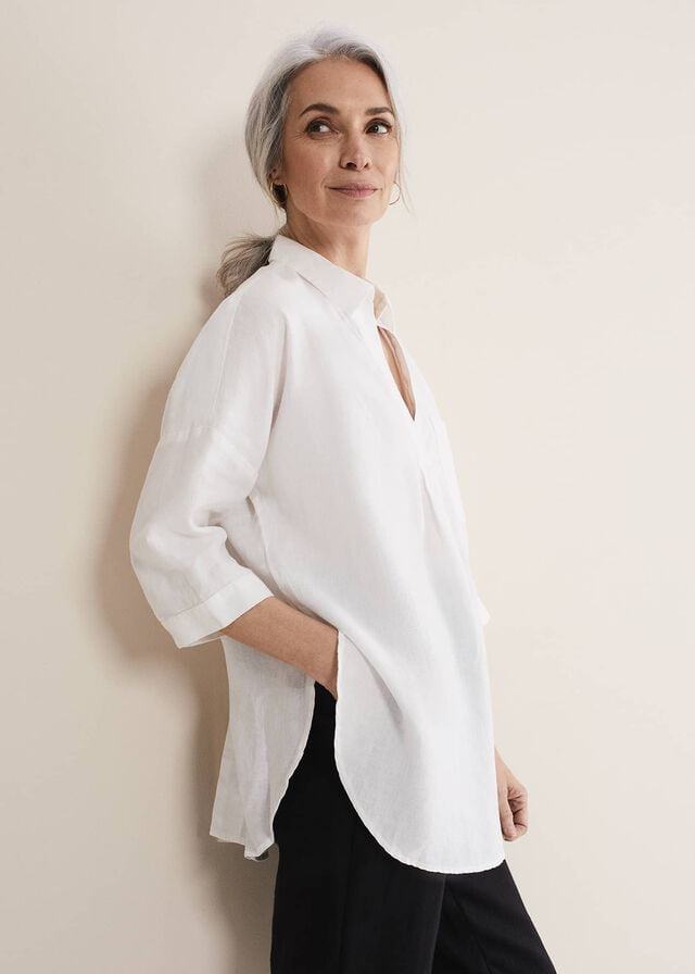 White Phase Eight Cynthia Linen Shirts | 3087LEIQZ