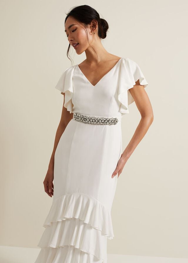 White Phase Eight Ellery Frill Wedding Dress | 5897ZSDIO