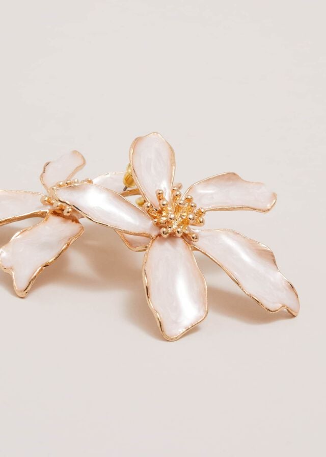 White Phase Eight Enamel Oversized Flower Stud Jewellery | 9250JPGAO