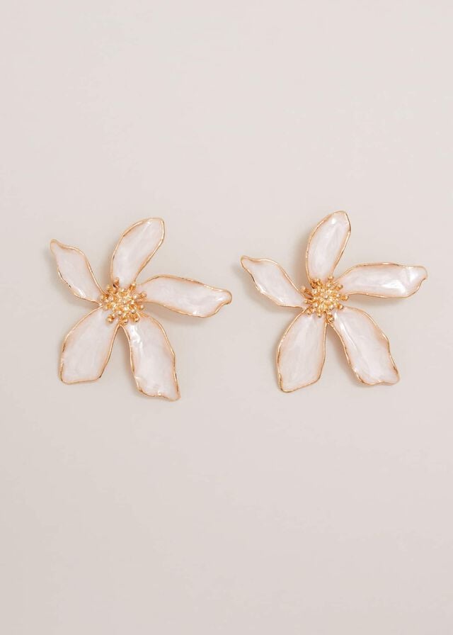 White Phase Eight Enamel Oversized Flower Stud Jewellery | 9250JPGAO