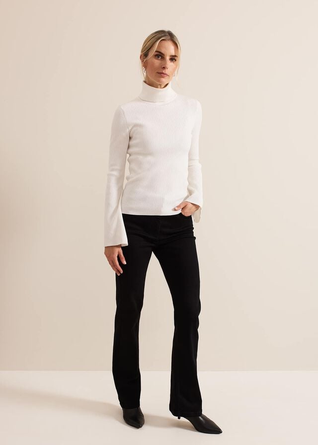 White Phase Eight Fran Fluted Sleeve Ribbed Roll Neck Knitwear | 6128OIFLG