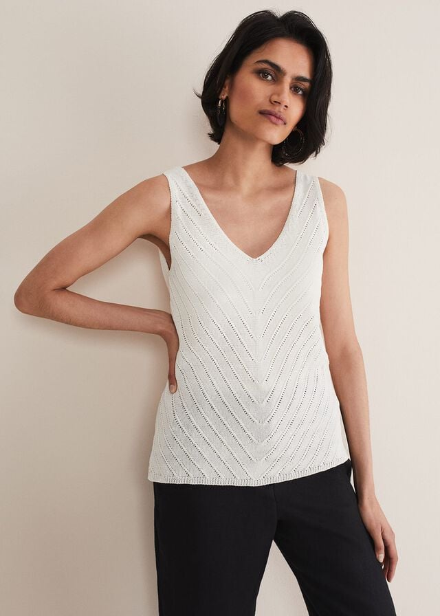 White Phase Eight Freyated Vest Knitwear | 4915ISUHY