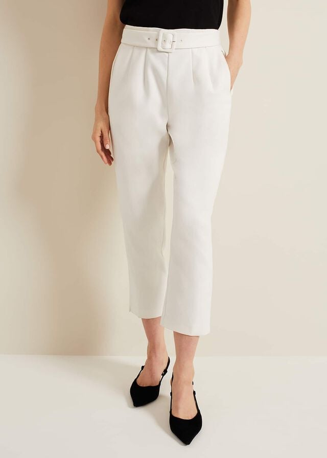 White Phase Eight Gaia Neutral Tapered Tailoreds Trousers | 3246OSGEZ