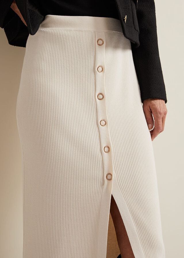 White Phase Eight Irina Button Front Rib Skirts | 8913ESPTY