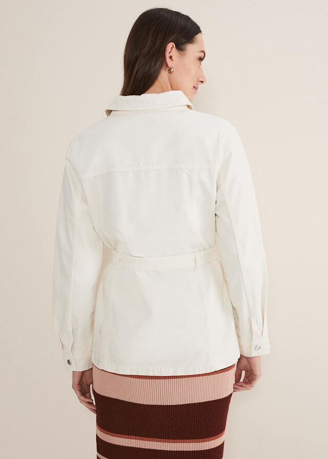 White Phase Eight Jannah Belted Denim Shacket Jackets | 7149ZKLCE