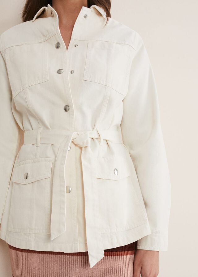 White Phase Eight Jannah Belted Denim Shacket Jackets | 7149ZKLCE