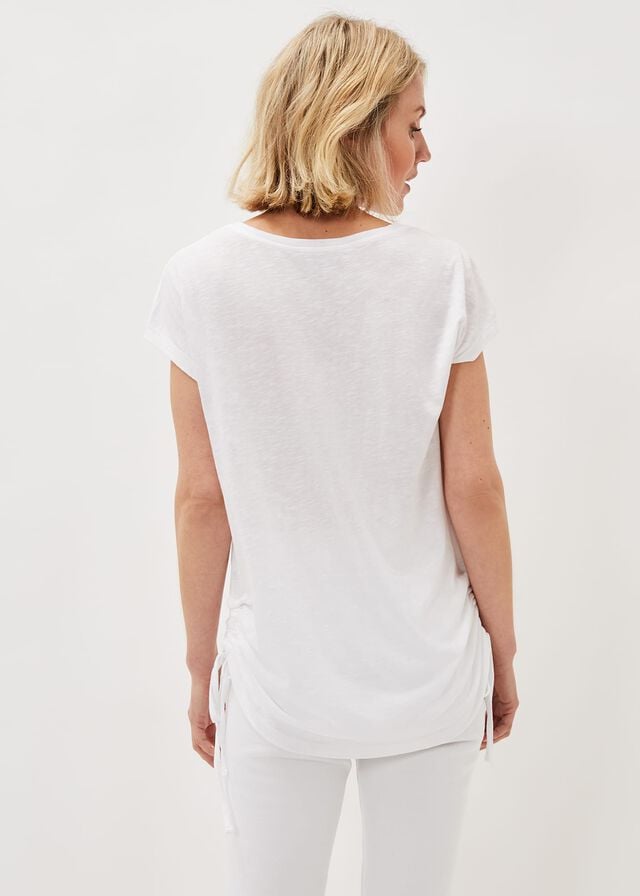 White Phase Eight Jinny Ruched Side T Shirts | 2019NAWEV