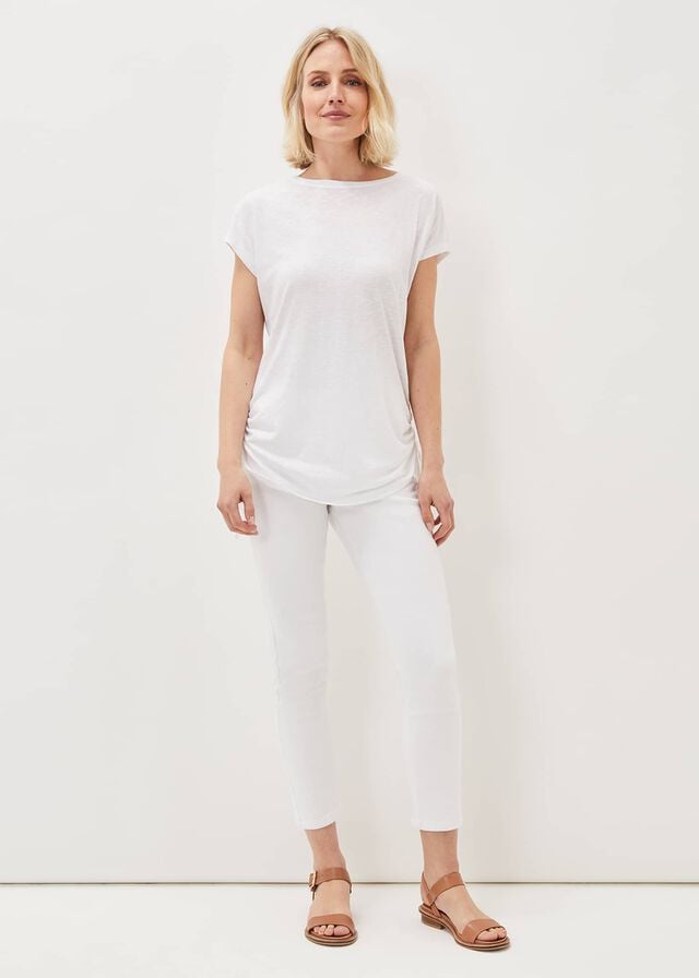 White Phase Eight Jinny Ruched Side T Shirts | 2019NAWEV