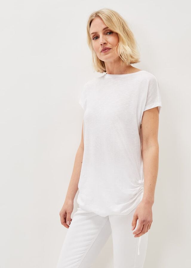 White Phase Eight Jinny Ruched Side T Shirts | 2019NAWEV