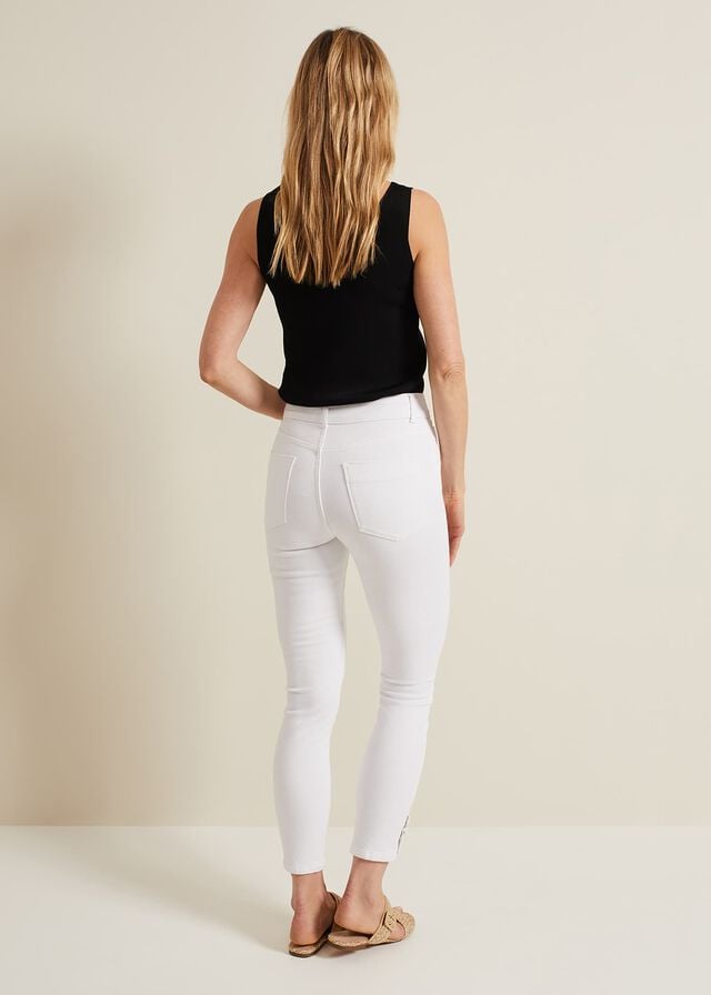 White Phase Eight Joelle Button Detail Skinny Trousers | 2548EHZMK