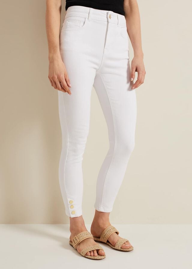 White Phase Eight Joelle Button Detail Skinny Trousers | 2548EHZMK