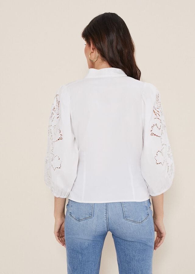 White Phase Eight Kacey Broderie Shirts | 2950HODZC