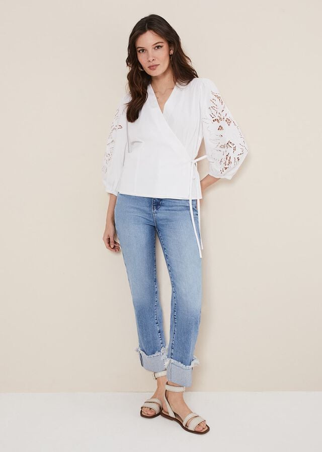 White Phase Eight Kacey Broderie Shirts | 2950HODZC