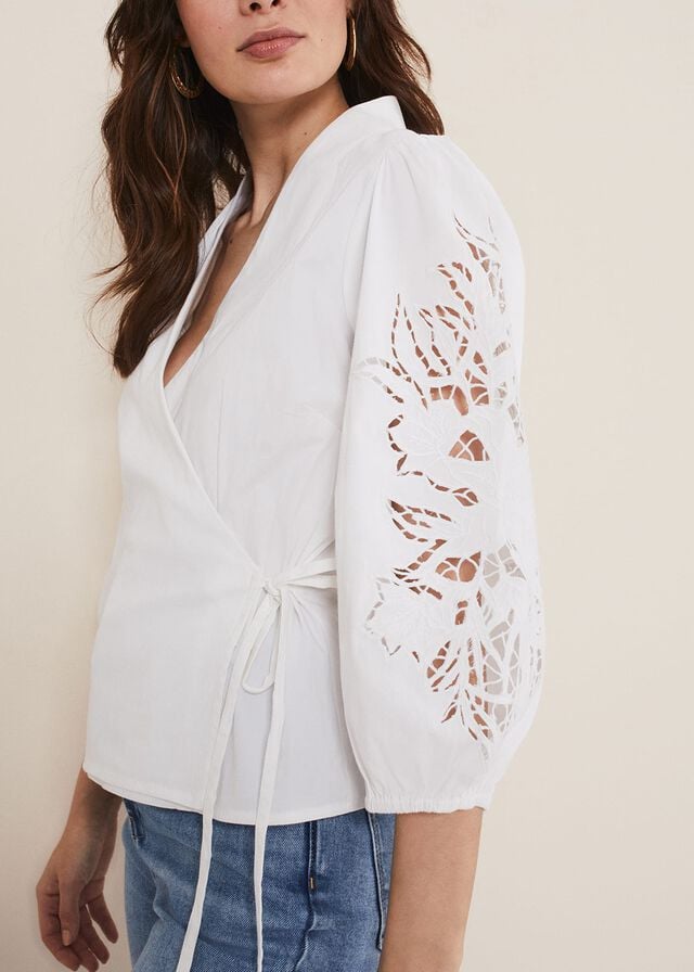 White Phase Eight Kacey Broderie Shirts | 2950HODZC