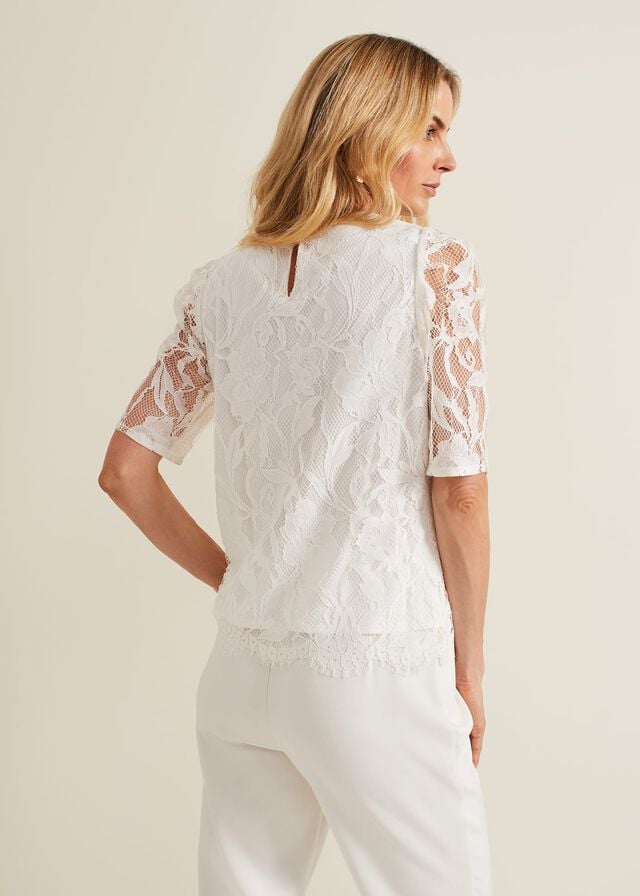 White Phase Eight Kaycee Scallop Lace T Shirts | 3150ZUIBQ