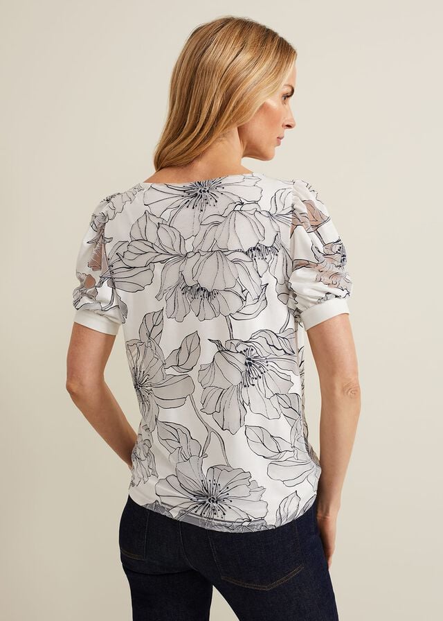 White Phase Eight Kelly Floral Burnout T Shirts | 4273IOCHV