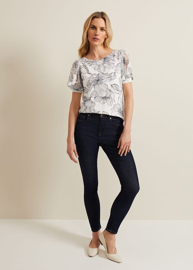 White Phase Eight Kelly Floral Burnout T Shirts | 4273IOCHV