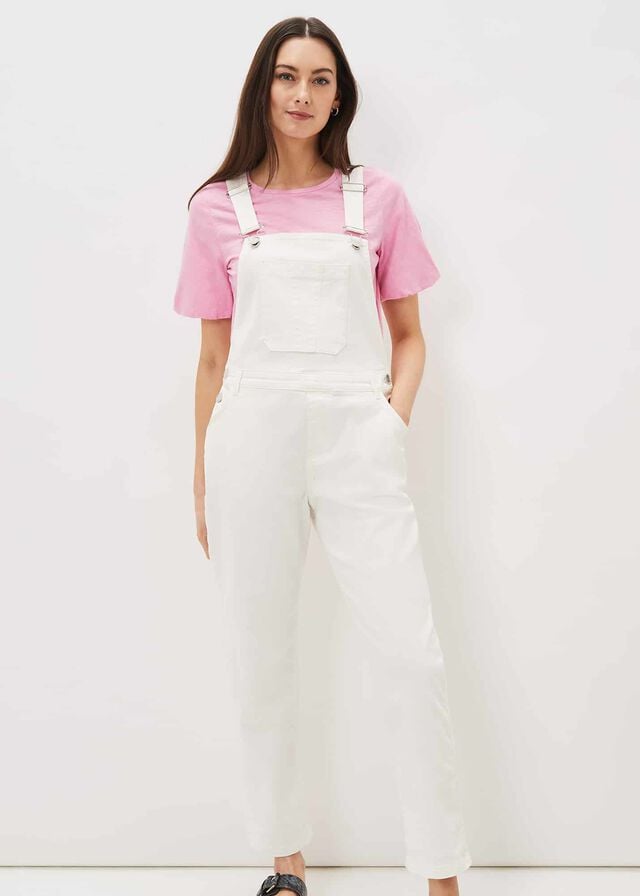 White Phase Eight Khari Denim Dungarees Jumpsuit | 5278NCFBW