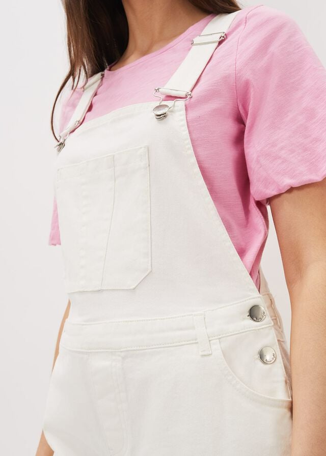 White Phase Eight Khari Denim Dungarees Jumpsuit | 5278NCFBW